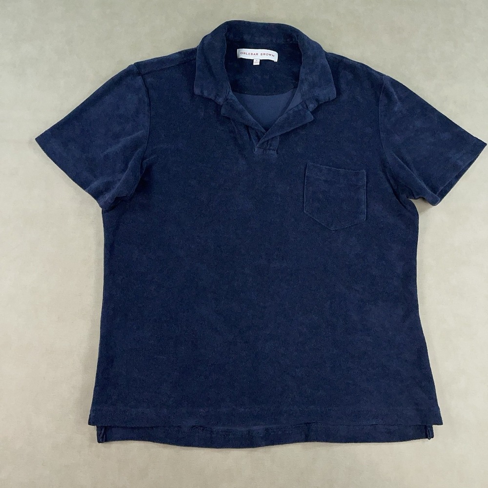 Orlebar Brown Shirt Mens Size Medium Blue Terry Towelling Resort Polo Portugal